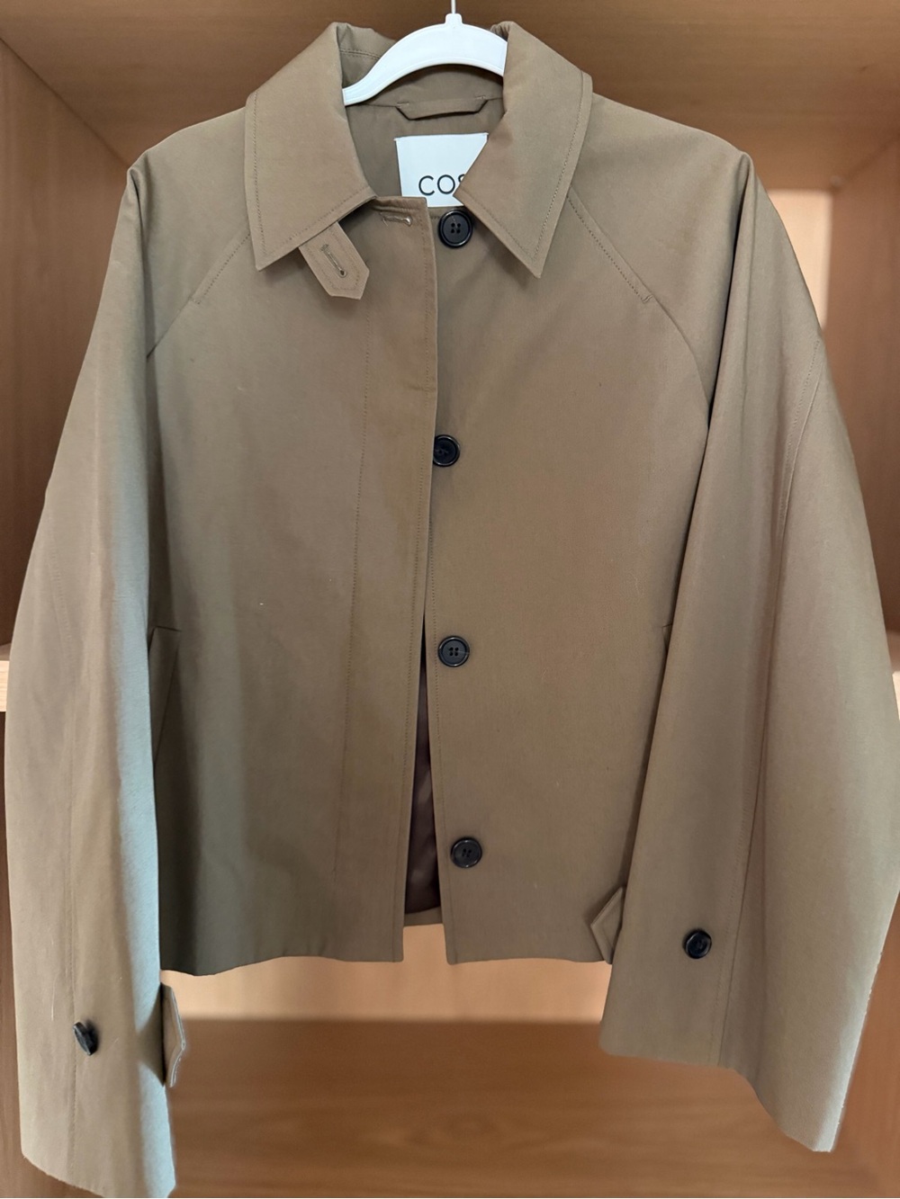 COS Short Twill Trench Jacket in Dark Khaki